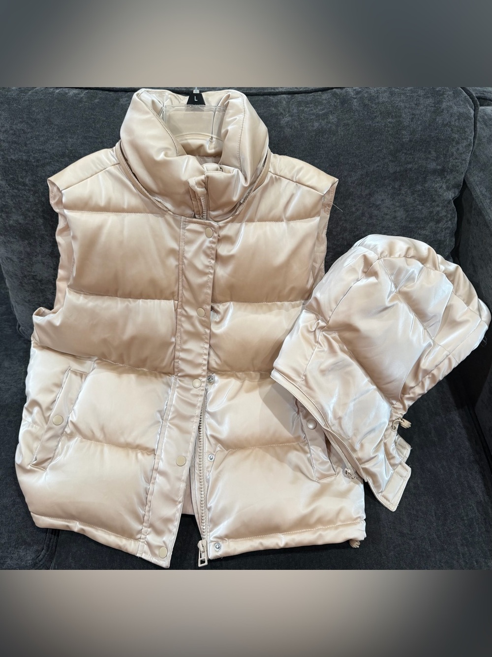 Forever 21 Light Beige Puffer Vest with Removable Hood